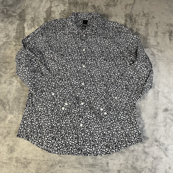 H&M Other - H&M Button Down Shirt Mens XL Black Splatter Floral Slim Easy Iron Long Sleeve